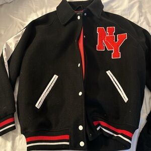 Black Varsity Jacket with Red NY Patch